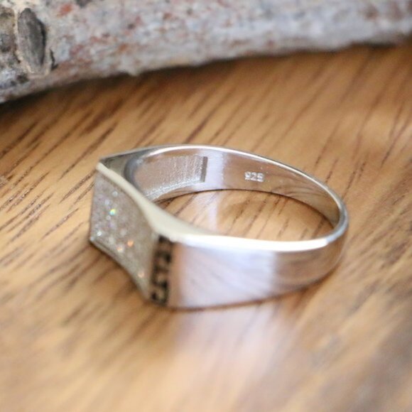 Sterling Silver Men's Ring With White Cubic Zircon - Picture 8 of 10